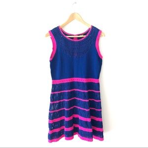 Nanette Lepore Blue and Pink Sheer Knit Dress
